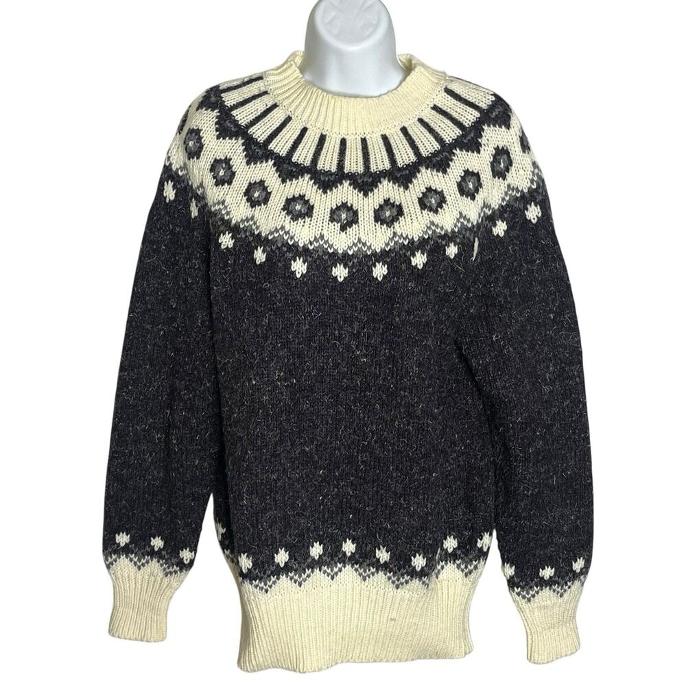 Vtg 80s Limited Express Sweater Women’s M Nordic Fair Isle Cream Black Gray